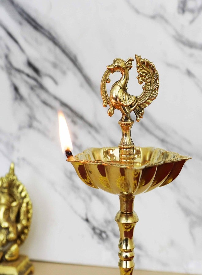 Spillbox مصباح زيتي تقليدي من النحاس الأصفر على شكل طاووس من Spillbox | مصباح زيتي للطقوس الدينية | مصباح زيتي للطقوس الدينية المنزلية | مصباح زيتي للمعابد | هدايا ديكور [الوزن: 285 غرام] - مصباح زيتي من Star KV - Image 3